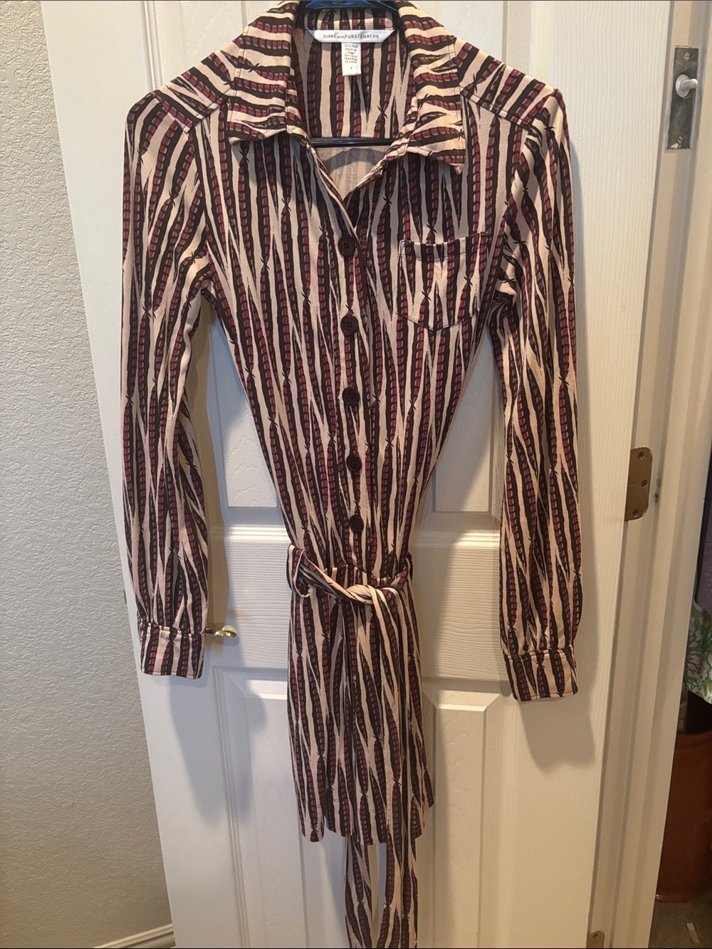 Diane von Furstenberg DVF Sheena Silk Shirt Dress Art Feather Drop Waist Belted